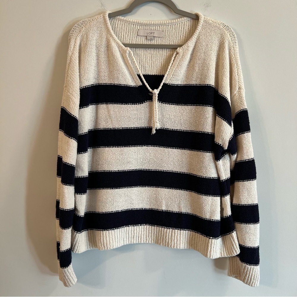 Women’s LOFT blue striped knit pullover sweater size large L